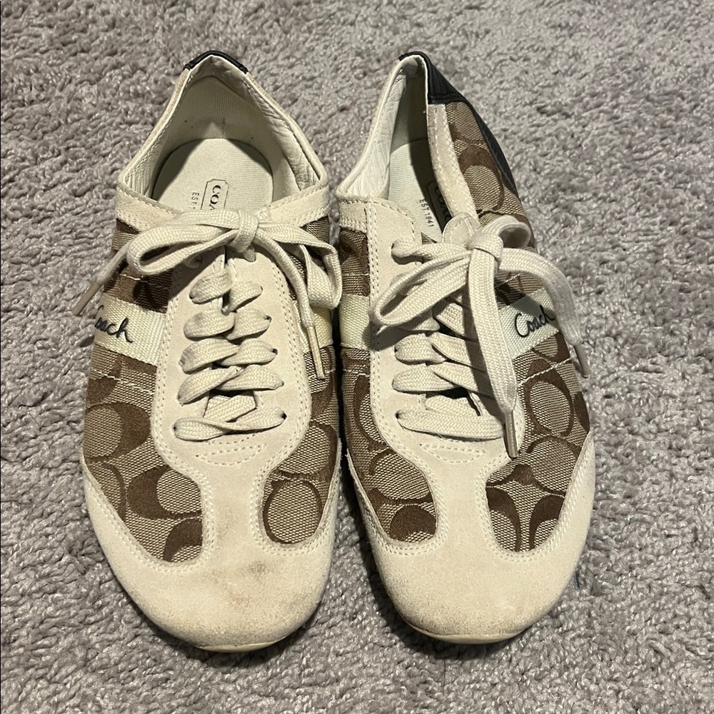 Coach Tan and Cream Lace-Up Sneakers